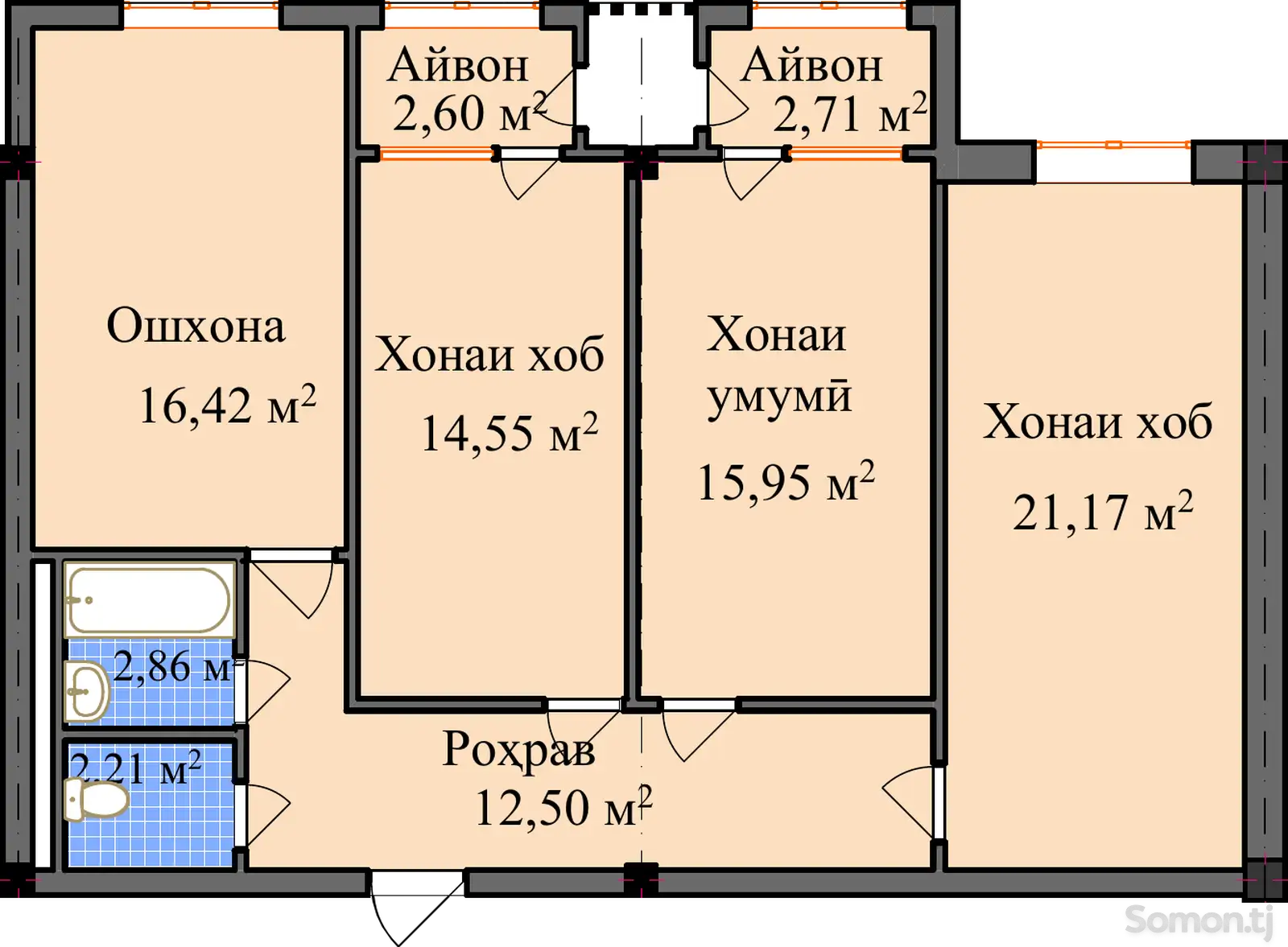 Планировка 3 комнатная квартира