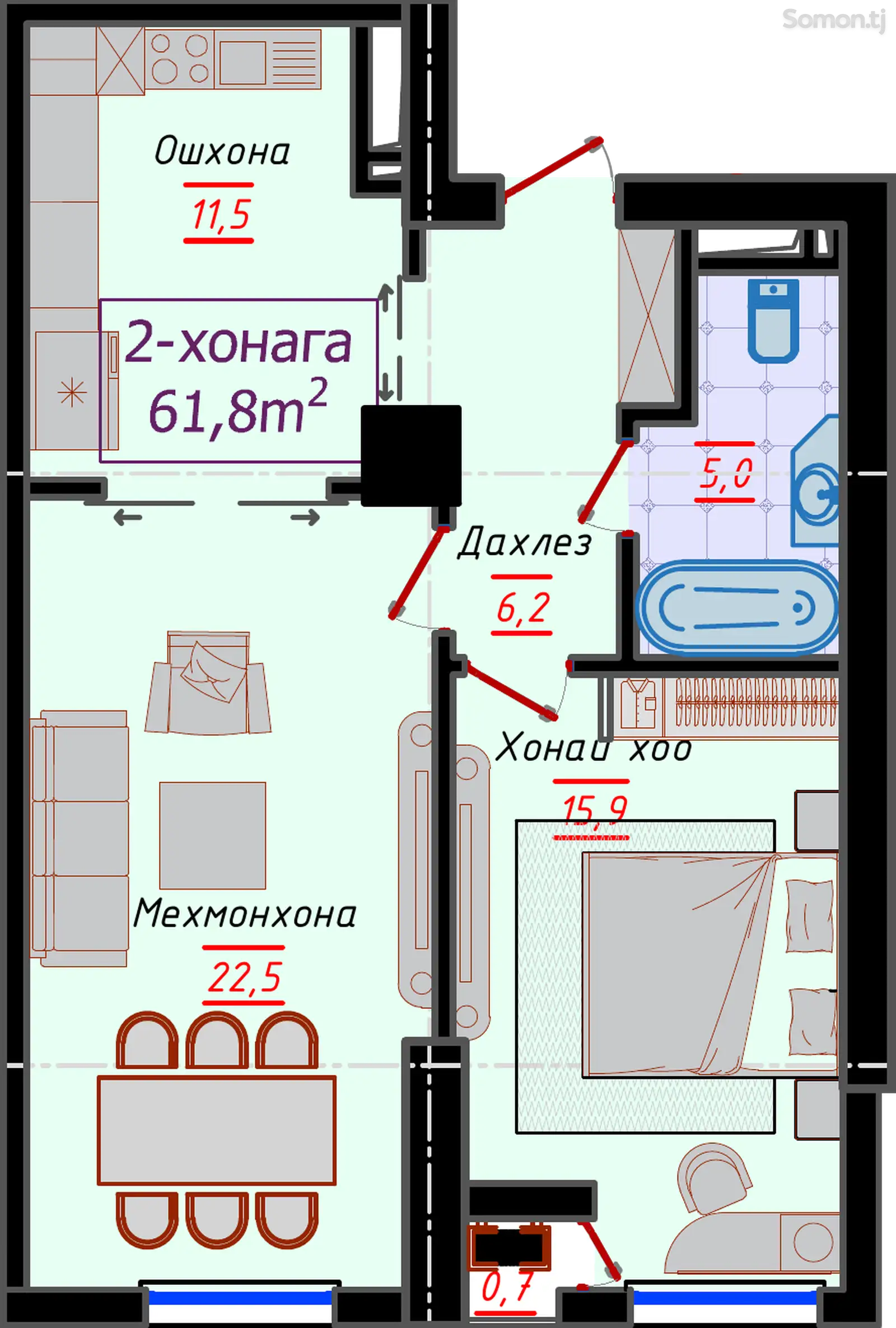 Планировка 2 комнатная квартира