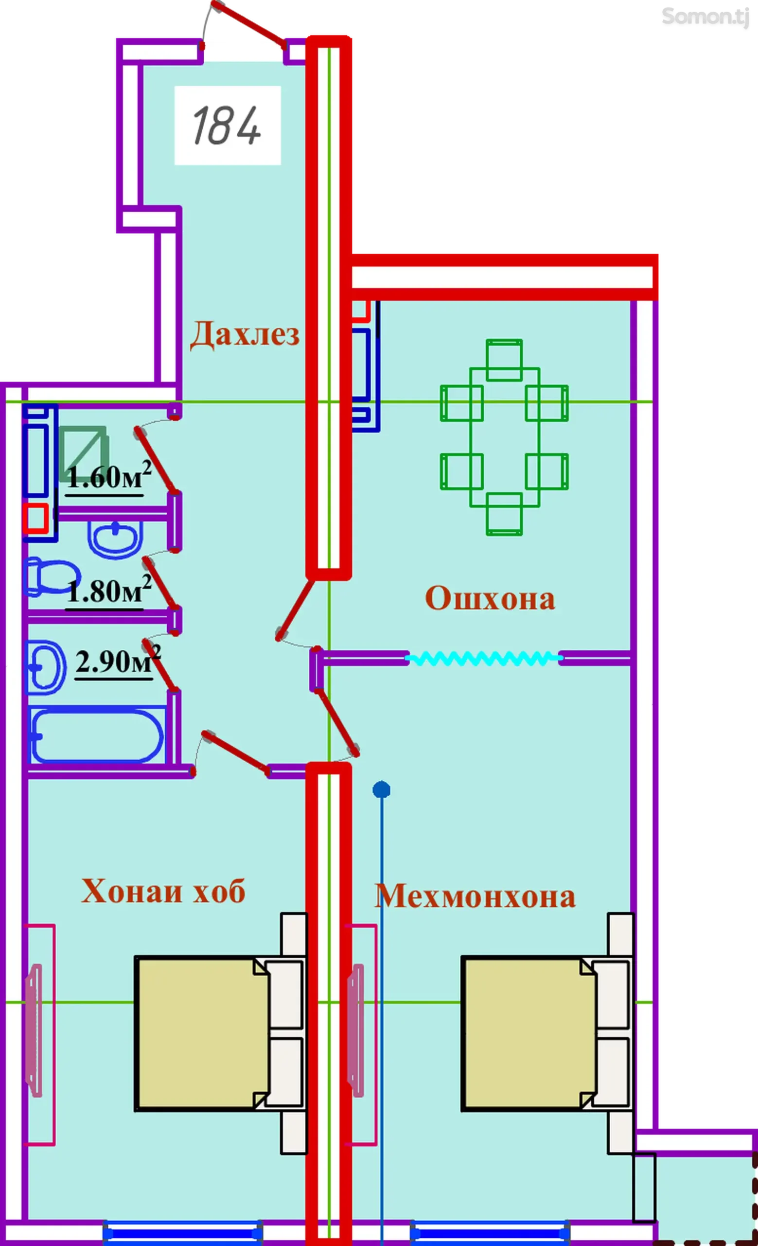 Планировка 2 комнатная квартира